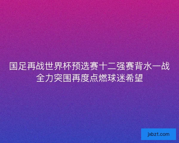 国足再战世界杯预选赛十二强赛背水一战全力突围再度点燃球迷希望